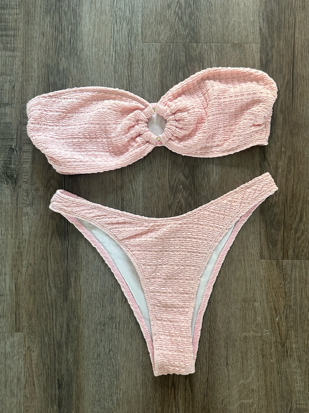 Zaful Light Pink Textured Bandeau Bikini Set